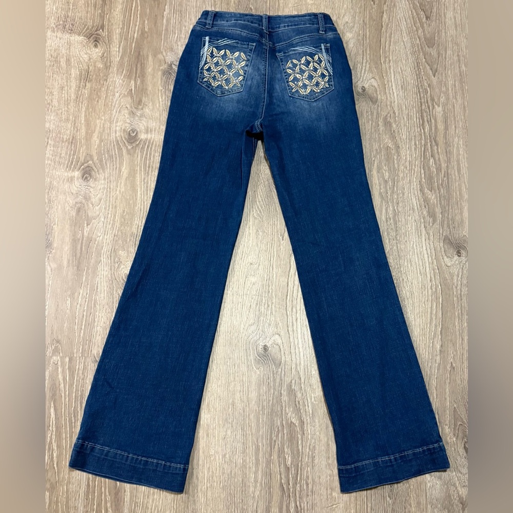 Flamingo by Flamingals Dark Wash Straight Leg Jeans Sequined Denim Small 26 - Picture 10 of 11